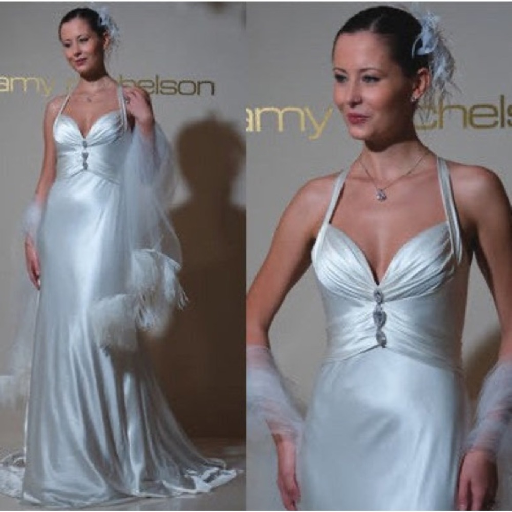 Amy Michelson Millionaire 100% Silk Luxury Wedding Gown Swarovski Crystal Sz 12